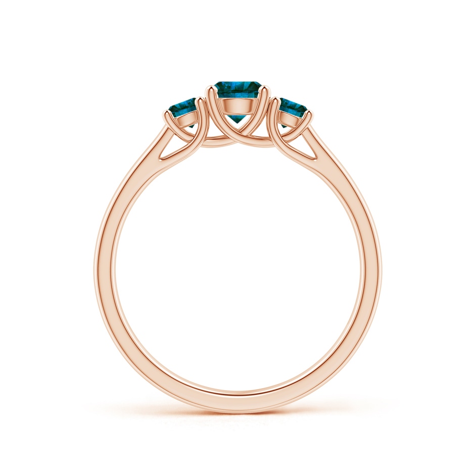 4.6mm AA Three Stone Round Blue Diamond Engagement Ring in Rose Gold side-1