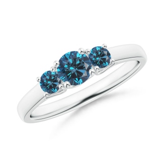 4.6mm AAA Three Stone Round Blue Diamond Engagement Ring in P950 Platinum