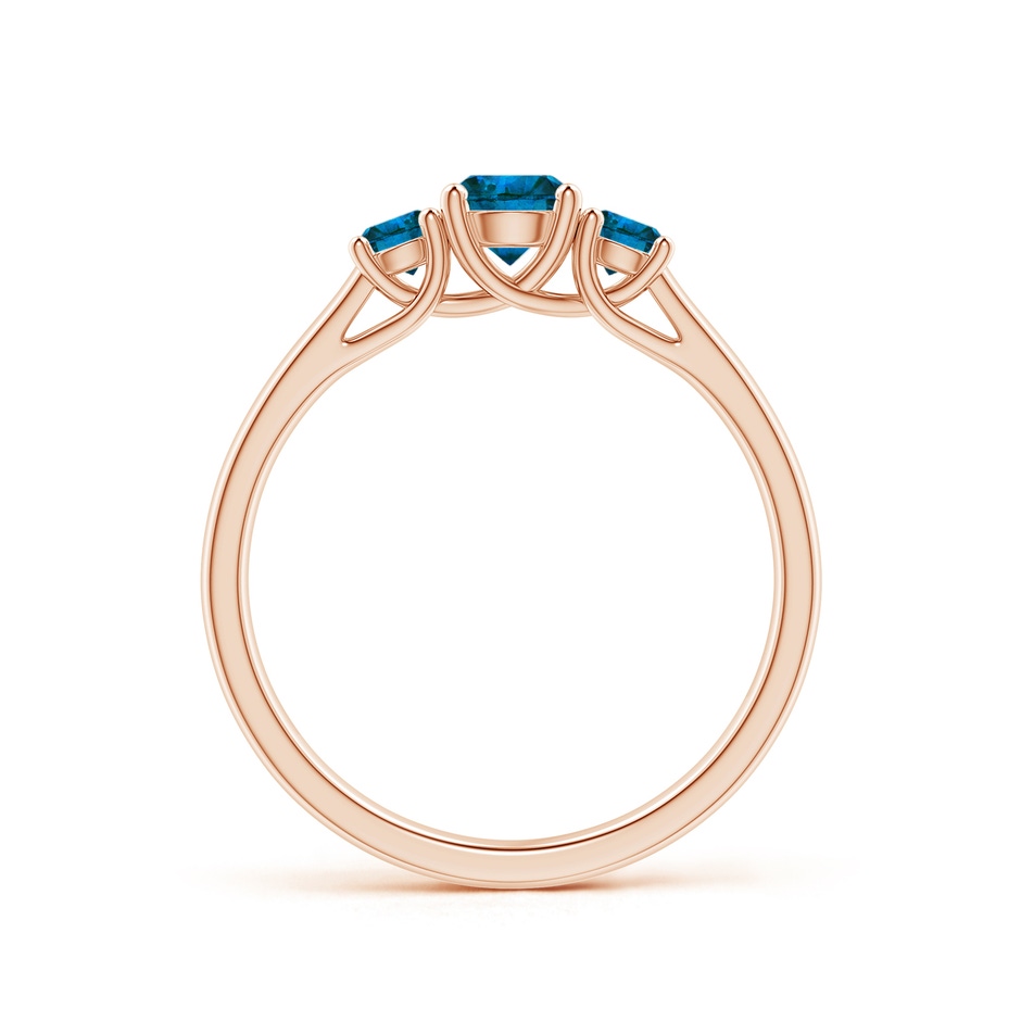 4.6mm AAA Three Stone Round Blue Diamond Engagement Ring in Rose Gold side-1