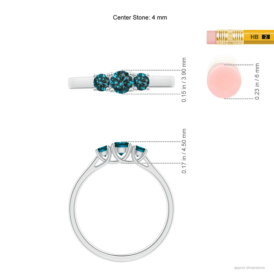 4mm AA Three Stone Round Blue Diamond Engagement Ring in P950 Platinum ruler