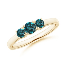 Three Stone Yellow Gold Enhanced Blue Diamond Rings