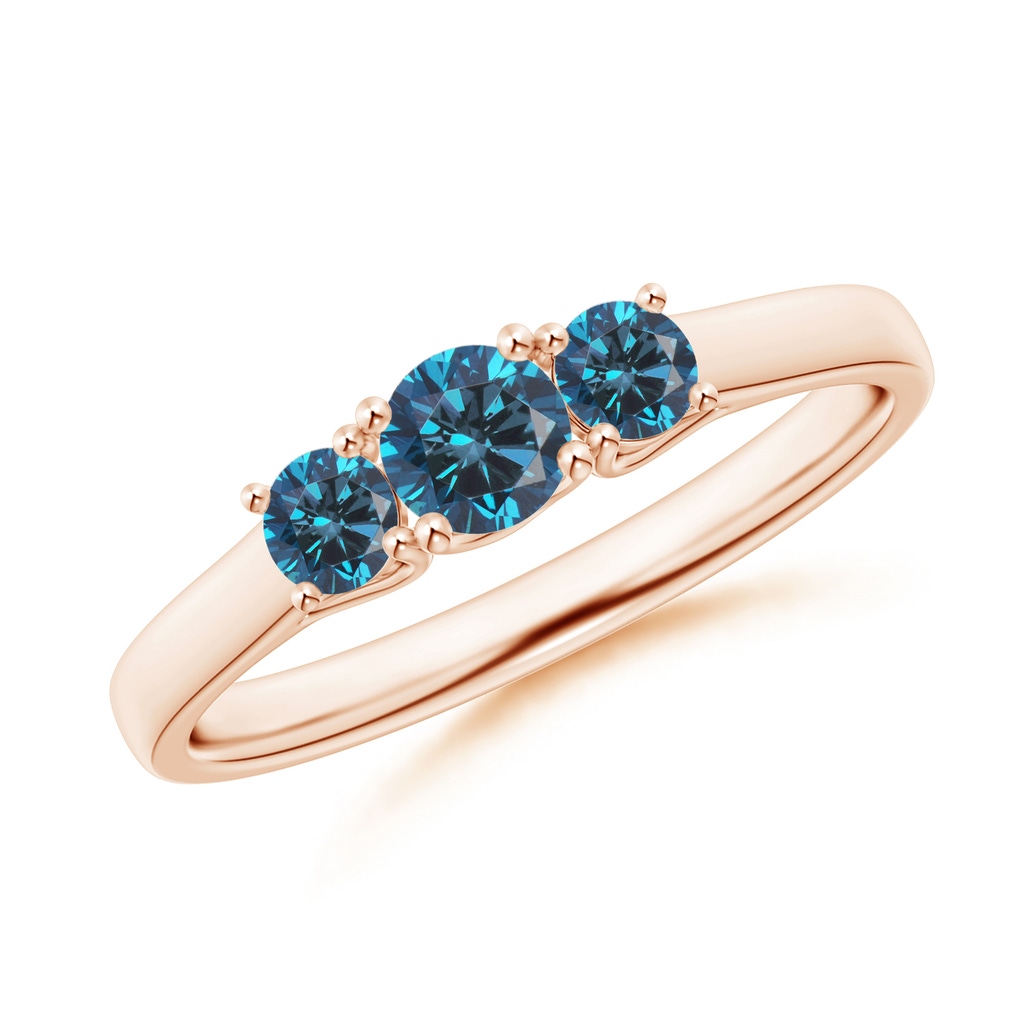 4mm AAA Three Stone Round Blue Diamond Engagement Ring in Rose Gold