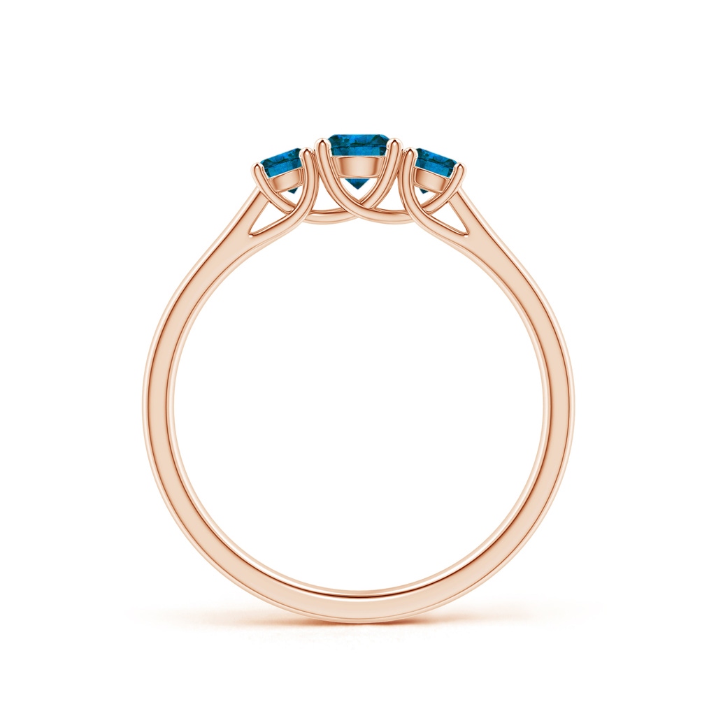 4mm AAA Three Stone Round Blue Diamond Engagement Ring in Rose Gold - side_1