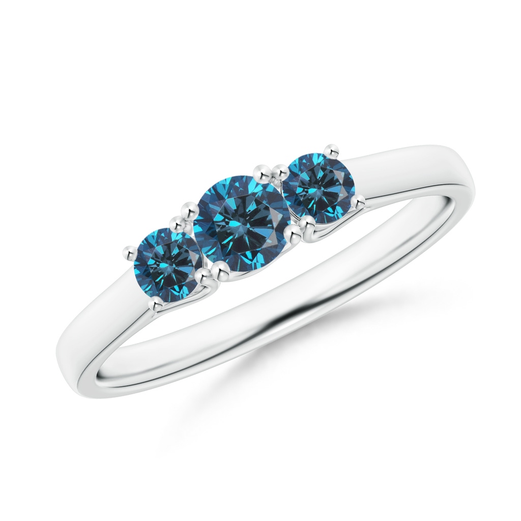 4mm AAA Three Stone Round Blue Diamond Engagement Ring in White Gold