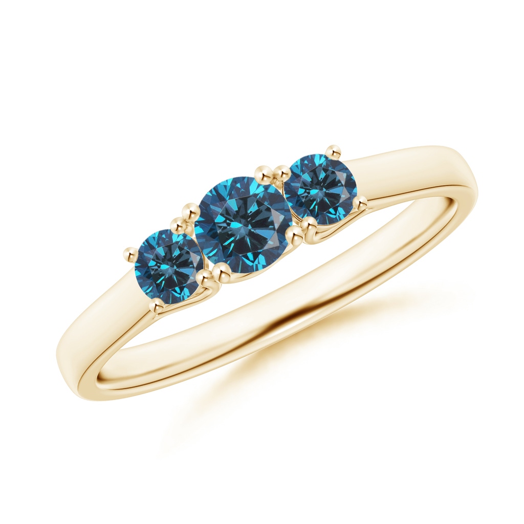 4mm AAA Three Stone Round Blue Diamond Engagement Ring in Yellow Gold