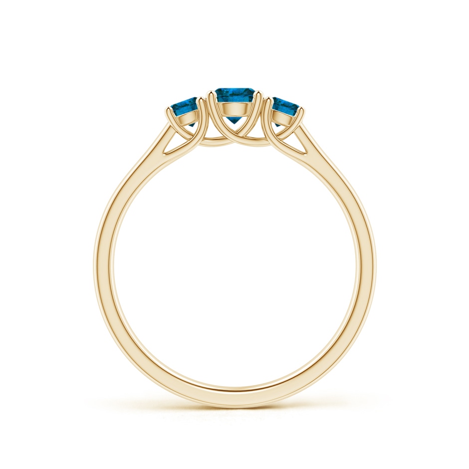 4mm AAA Three Stone Round Blue Diamond Engagement Ring in Yellow Gold side-1