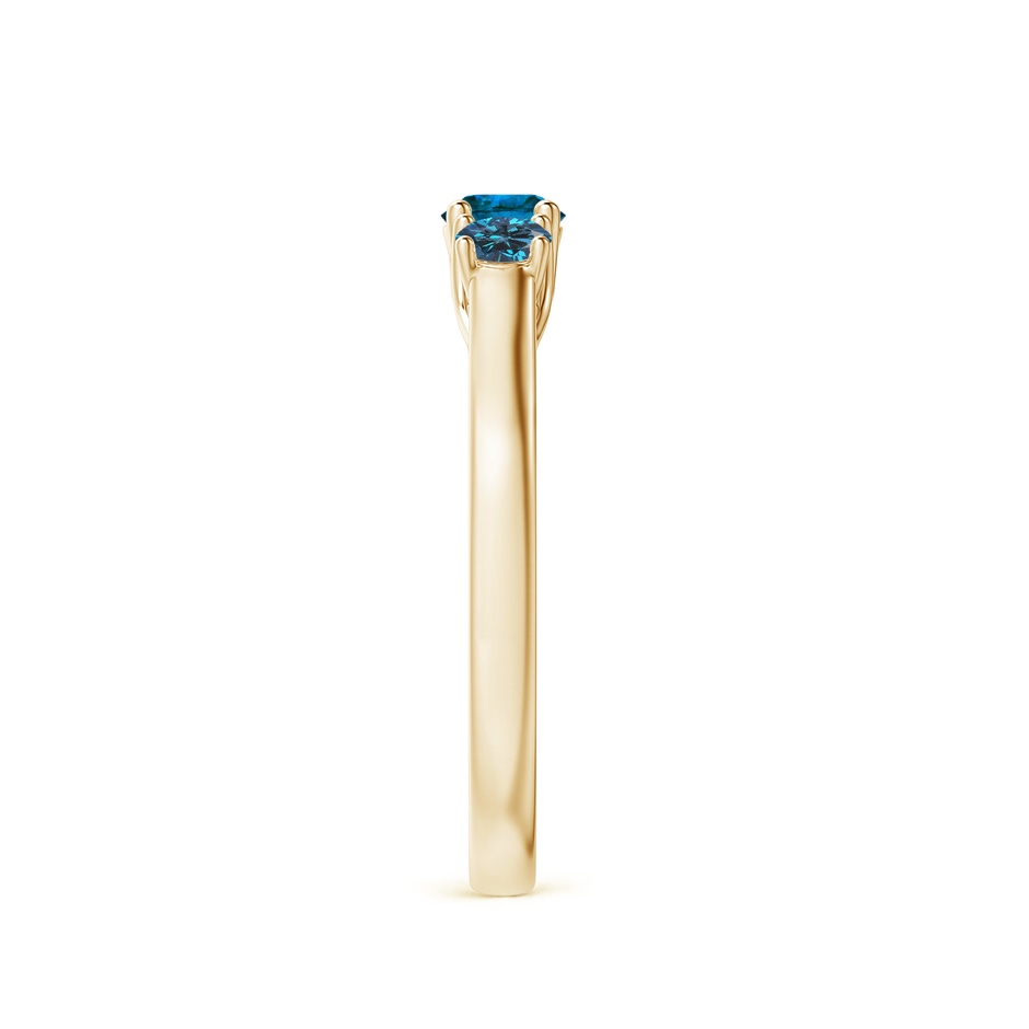 4mm AAA Three Stone Round Blue Diamond Engagement Ring in Yellow Gold side-2