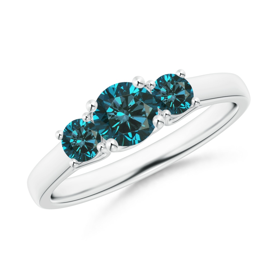 5.1mm AA Three Stone Round Blue Diamond Engagement Ring in White Gold 