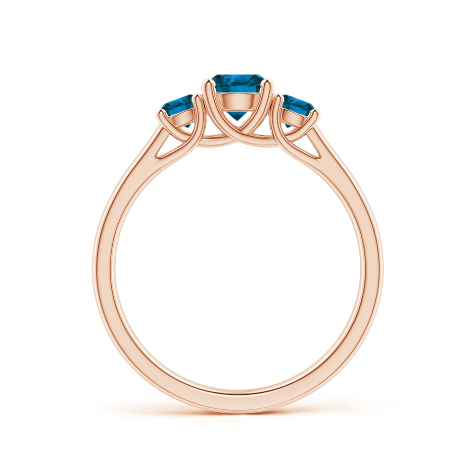5.1mm AAA Three Stone Round Blue Diamond Engagement Ring in Rose Gold side-1