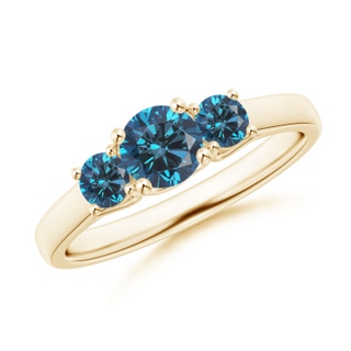 5.1mm AAA Three Stone Round Blue Diamond Engagement Ring in Yellow Gold