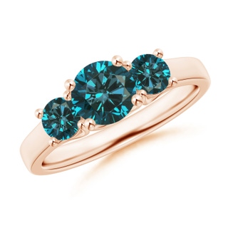 6.5mm AA Three Stone Round Blue Diamond Engagement Ring in Rose Gold