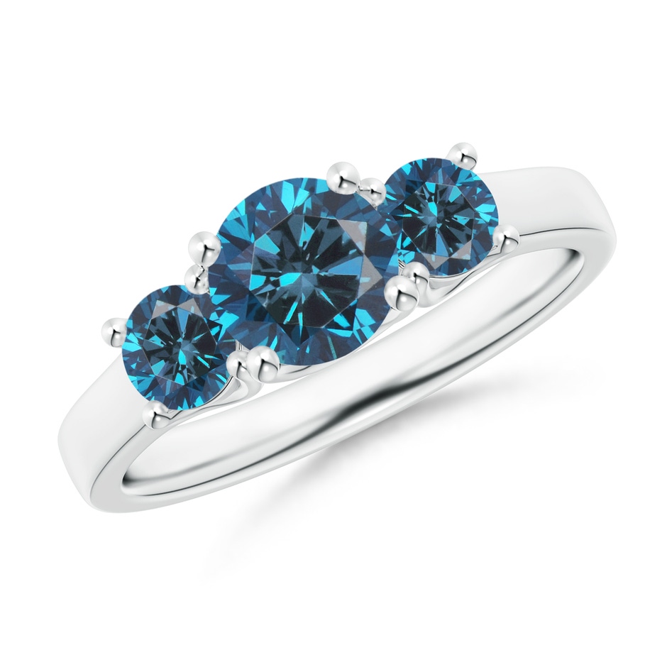 6.5mm AAA Three Stone Round Blue Diamond Engagement Ring in P950 Platinum 