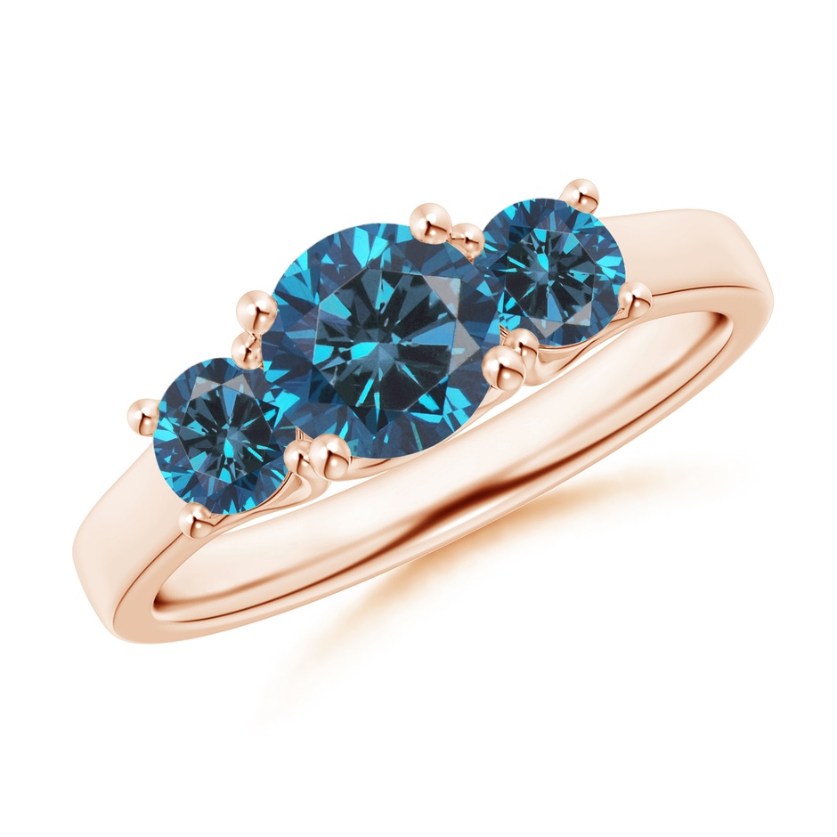 6.5mm AAA Three Stone Round Blue Diamond Engagement Ring in Rose Gold 
