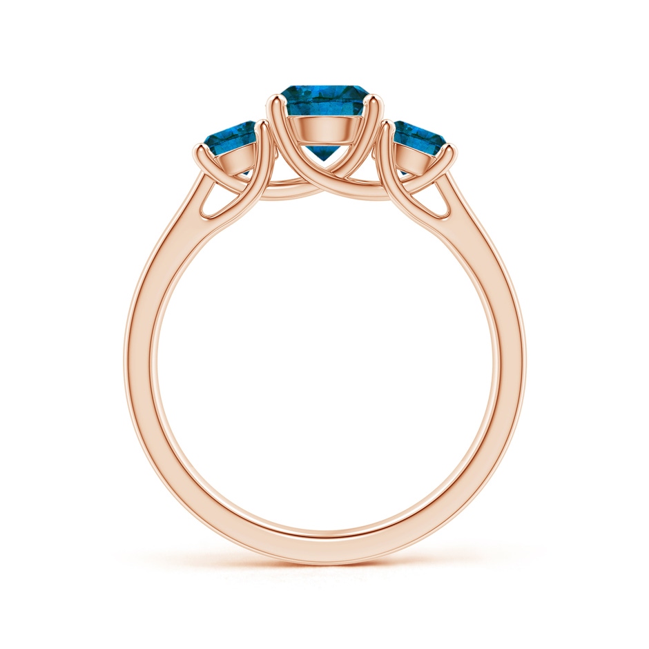 6.5mm AAA Three Stone Round Blue Diamond Engagement Ring in Rose Gold side-1
