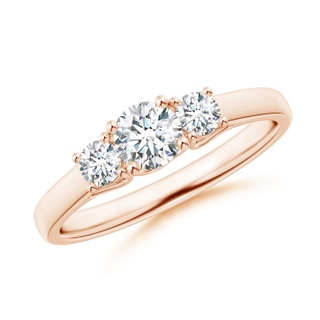 4.6mm GVS2 Three Stone Round Diamond Trellis Engagement Ring in Rose Gold