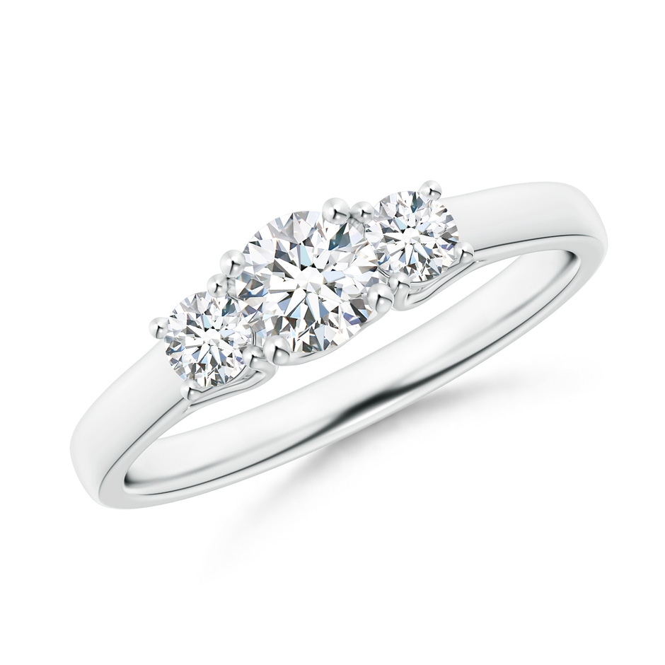 4.6mm GVS2 Three Stone Round Diamond Trellis Engagement Ring in White Gold 