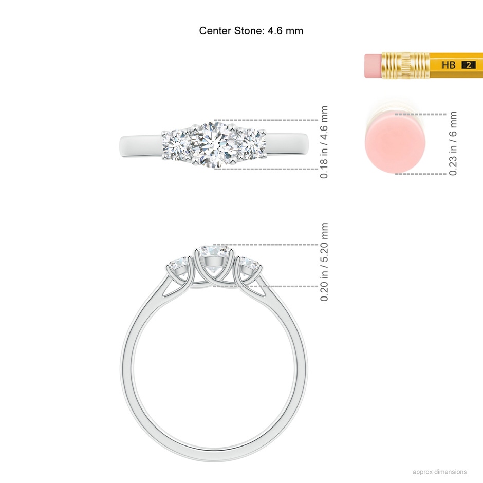 4.6mm GVS2 Three Stone Round Diamond Trellis Engagement Ring in White Gold ruler