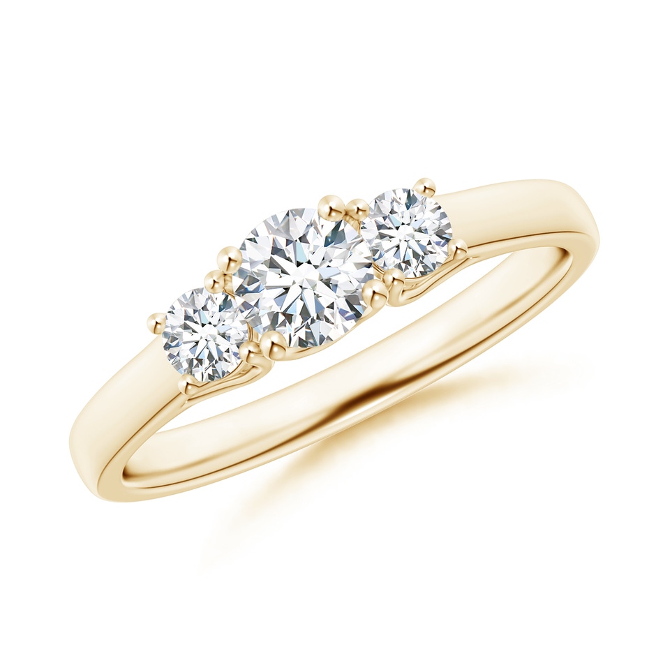 4.6mm GVS2 Three Stone Round Diamond Trellis Engagement Ring in Yellow Gold 