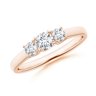 4mm GVS2 Three Stone Round Diamond Trellis Engagement Ring in 9K Rose Gold