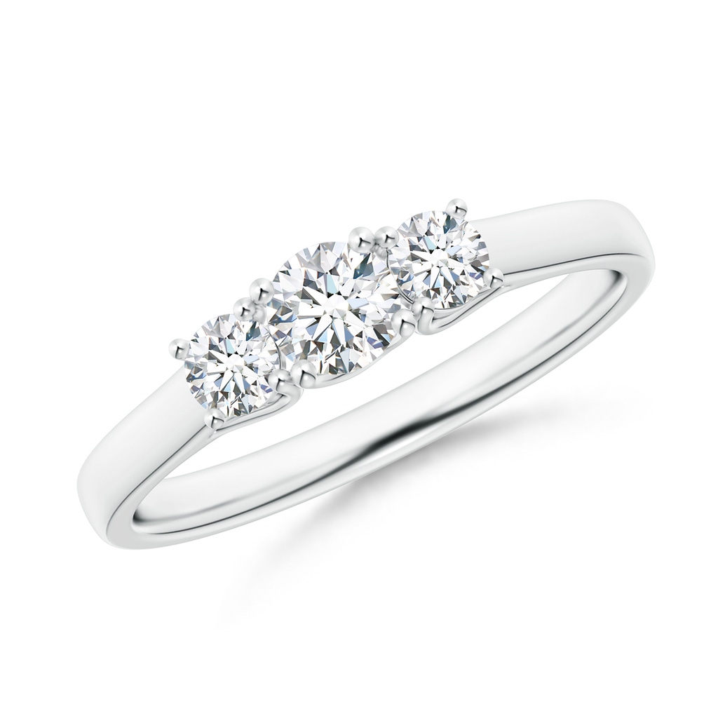 4mm GVS2 Three Stone Round Diamond Trellis Engagement Ring in P950 Platinum