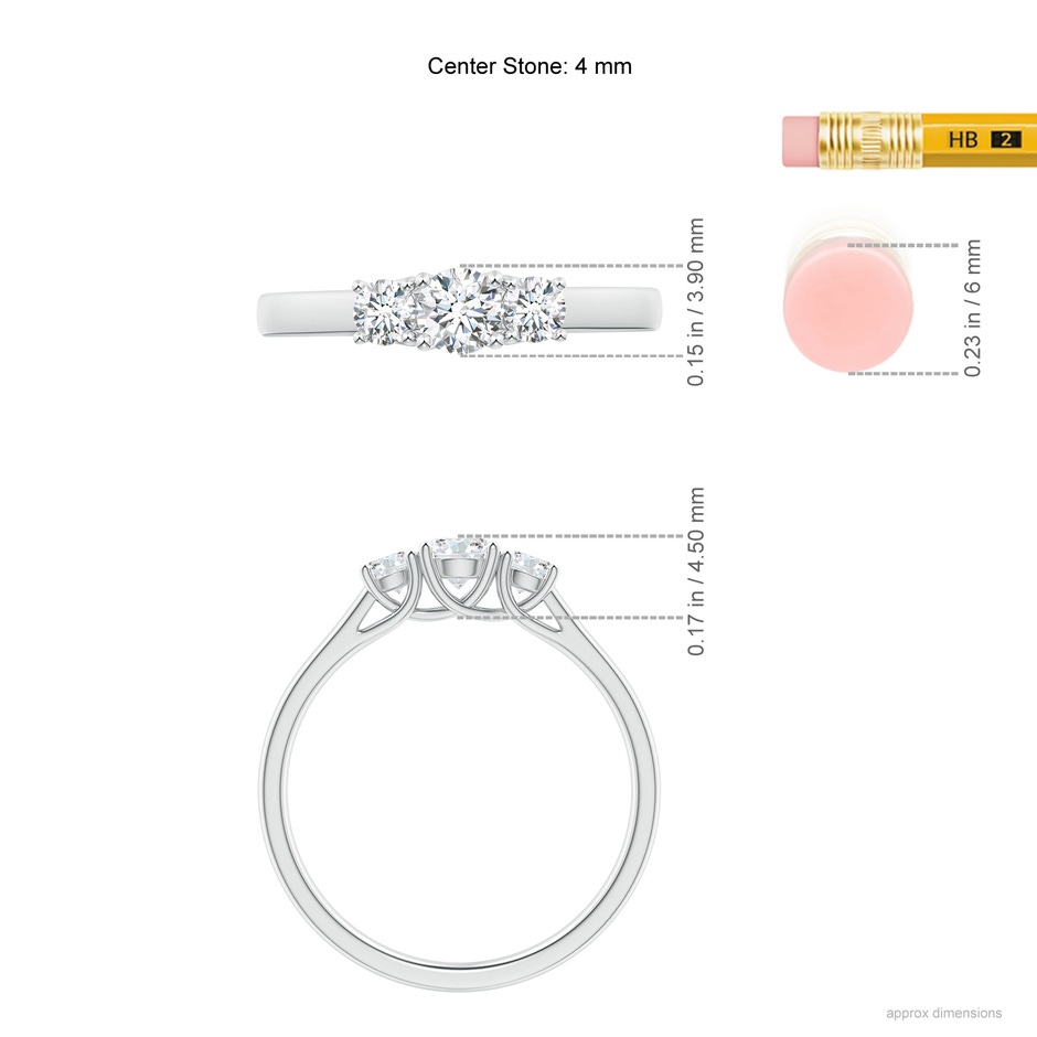 4mm GVS2 Three Stone Round Diamond Trellis Engagement Ring in P950 Platinum ruler