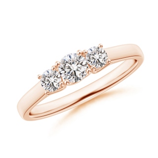 4mm IJI1I2 Three Stone Round Diamond Trellis Engagement Ring in Rose Gold