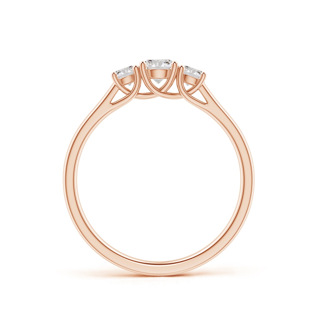 4mm IJI1I2 Three Stone Round Diamond Trellis Engagement Ring in Rose Gold Side-1