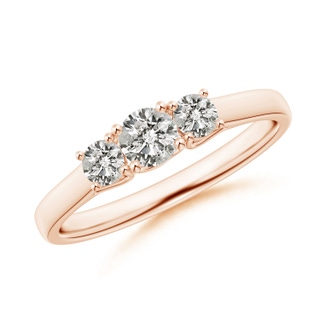 4mm KI3 Three Stone Round Diamond Trellis Engagement Ring in 10K Rose Gold