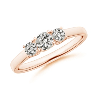 4mm KI3 Three Stone Round Diamond Trellis Engagement Ring in 9K Rose Gold