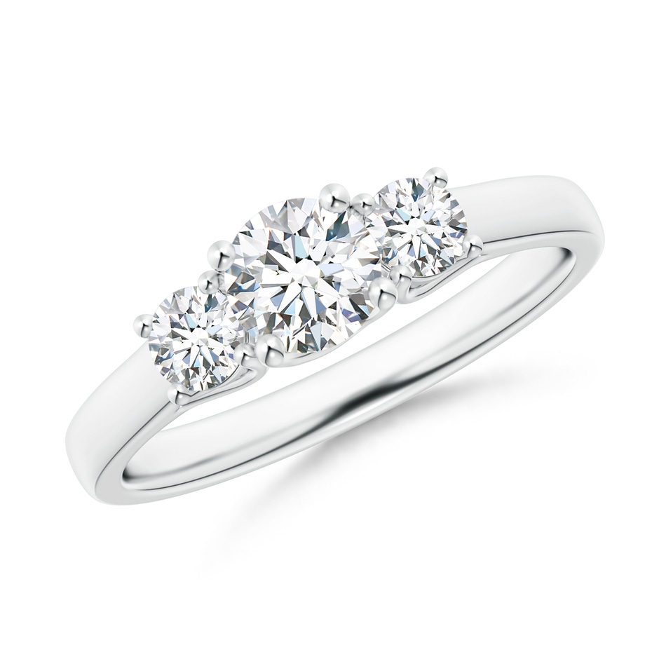 5.1mm GVS2 Three Stone Round Diamond Trellis Engagement Ring in White Gold 