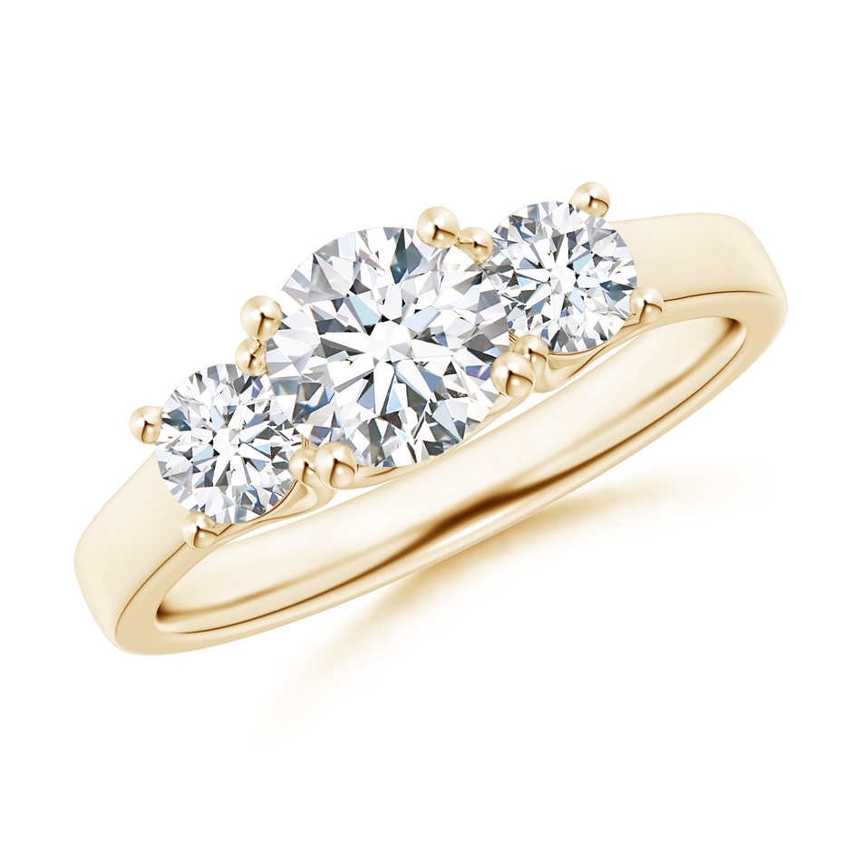 6.5mm GVS2 Three Stone Round Diamond Trellis Engagement Ring in Yellow Gold 