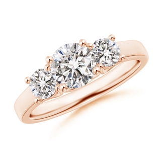 6.5mm IJI1I2 Three Stone Round Diamond Trellis Engagement Ring in 9K Rose Gold