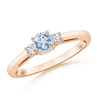 5mm A Round Aquamarine & Diamond Three Stone Engagement Ring in 9K Rose Gold