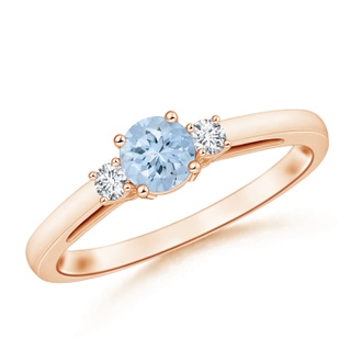 5mm AA Round Aquamarine & Diamond Three Stone Engagement Ring in 9K Rose Gold