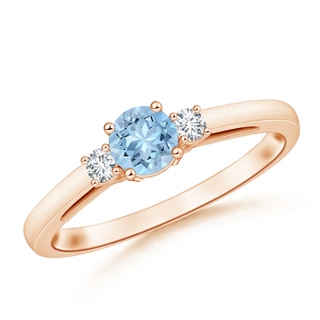 5mm AAA Round Aquamarine & Diamond Three Stone Engagement Ring in 9K Rose Gold