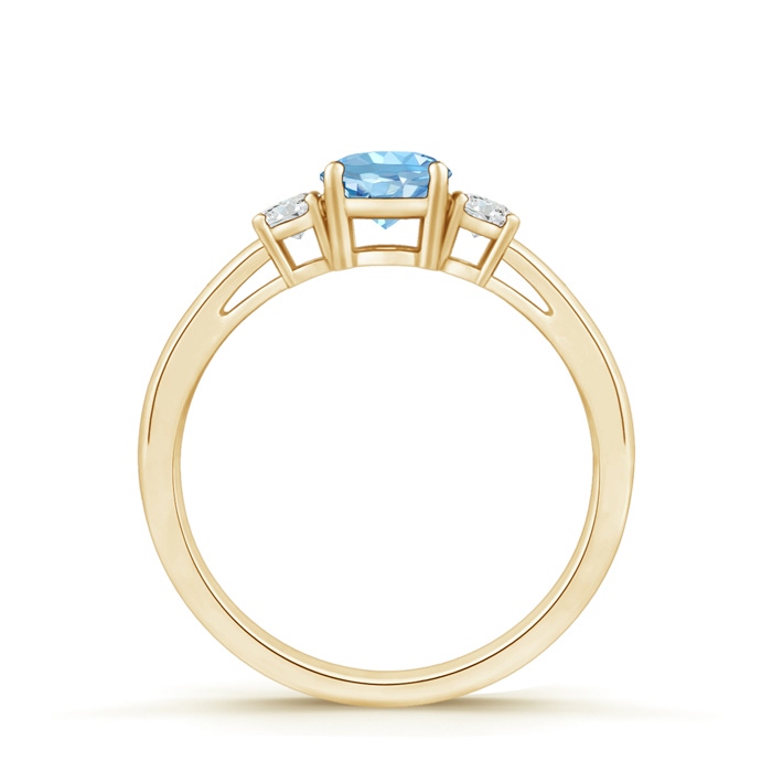 5mm AAAA Round Aquamarine & Diamond Three Stone Engagement Ring in Yellow Gold Side-1