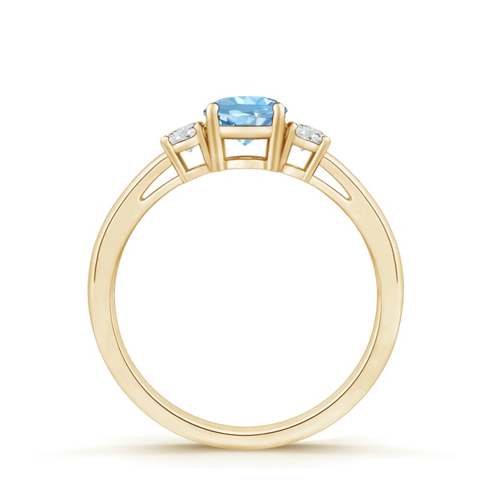 5mm AAAA Round Aquamarine & Diamond Three Stone Engagement Ring in Yellow Gold side-1
