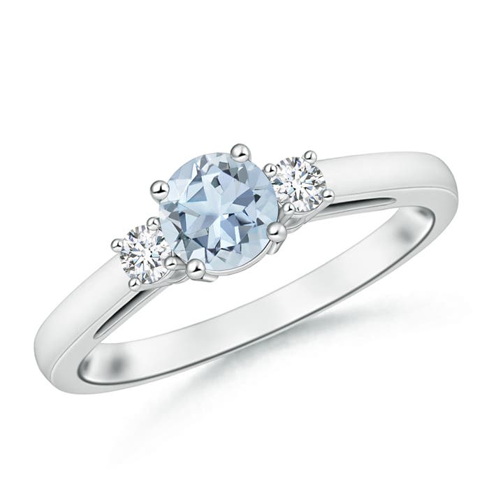 6mm A Round Aquamarine & Diamond Three Stone Engagement Ring in P950 Platinum