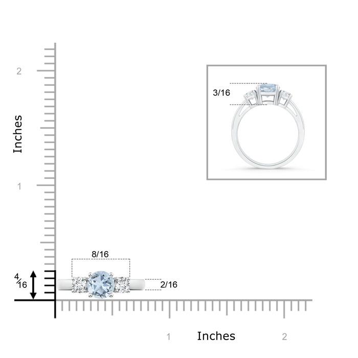 6mm A Round Aquamarine & Diamond Three Stone Engagement Ring in White Gold ruler