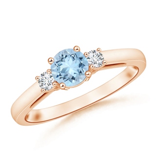 6mm AAA Round Aquamarine & Diamond Three Stone Engagement Ring in Rose Gold