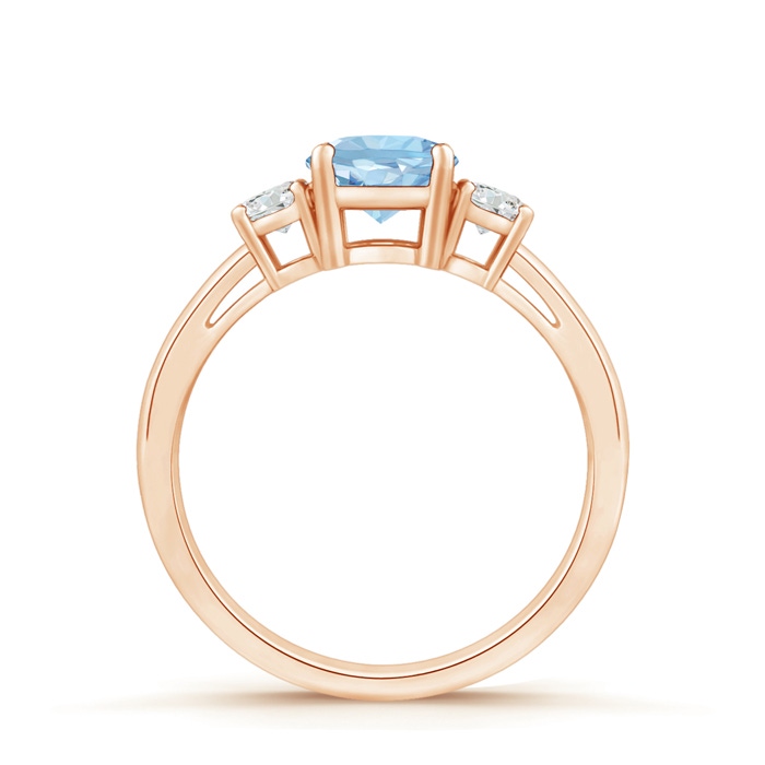 6mm AAA Round Aquamarine & Diamond Three Stone Engagement Ring in Rose Gold Side-1