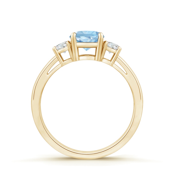 6mm AAA Round Aquamarine & Diamond Three Stone Engagement Ring in Yellow Gold side-1