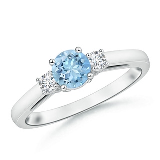 6mm AAAA Round Aquamarine & Diamond Three Stone Engagement Ring in P950 Platinum