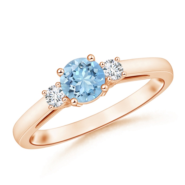 6mm AAAA Round Aquamarine & Diamond Three Stone Engagement Ring in Rose Gold 