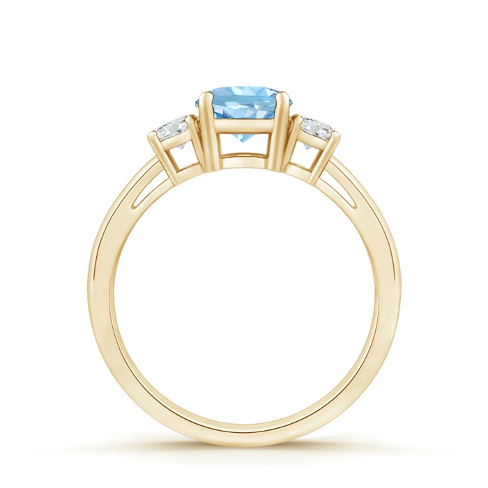 6mm AAAA Round Aquamarine & Diamond Three Stone Engagement Ring in Yellow Gold side-1