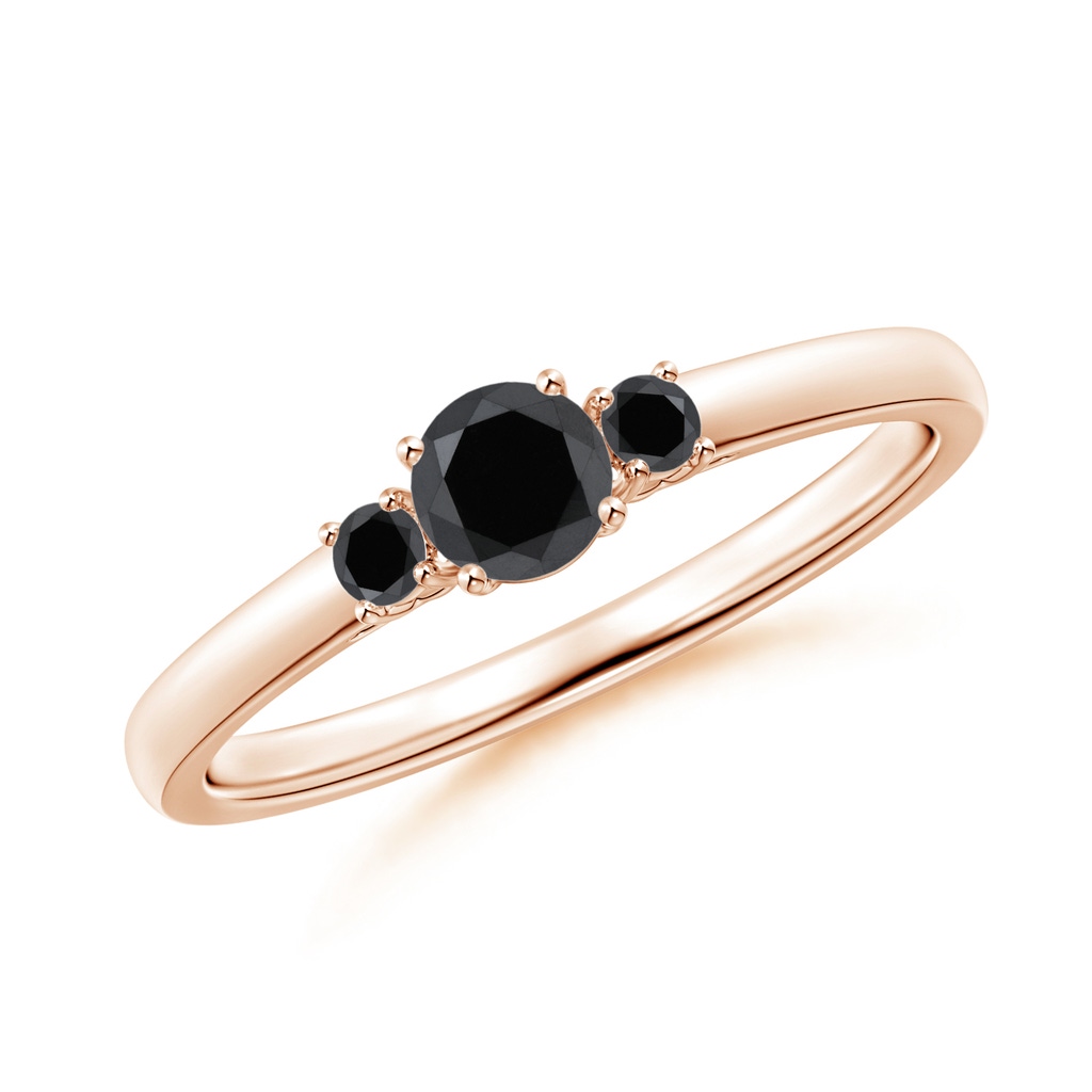 4.1mm AA Round Black Diamond Three Stone Engagement Ring in Rose Gold