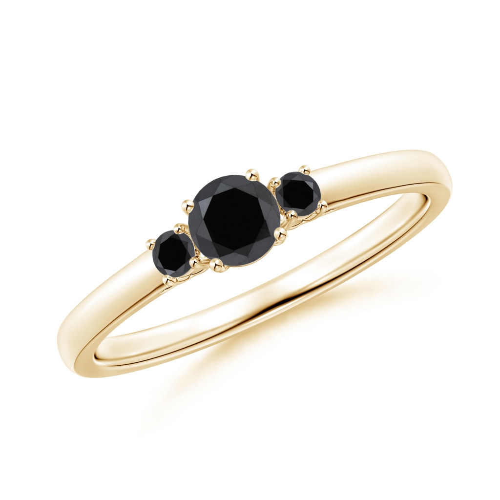 4.1mm AA Round Black Diamond Three Stone Engagement Ring in Yellow Gold