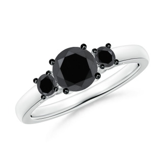 6mm AA Round Black Diamond Three Stone Engagement Ring in White Gold