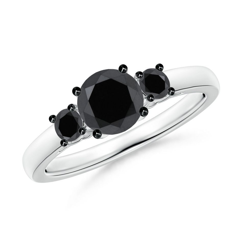 6mm AA Round Black Diamond Three Stone Engagement Ring in White Gold 