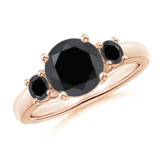 7.8mm AA Round Black Diamond Three Stone Engagement Ring in Rose Gold